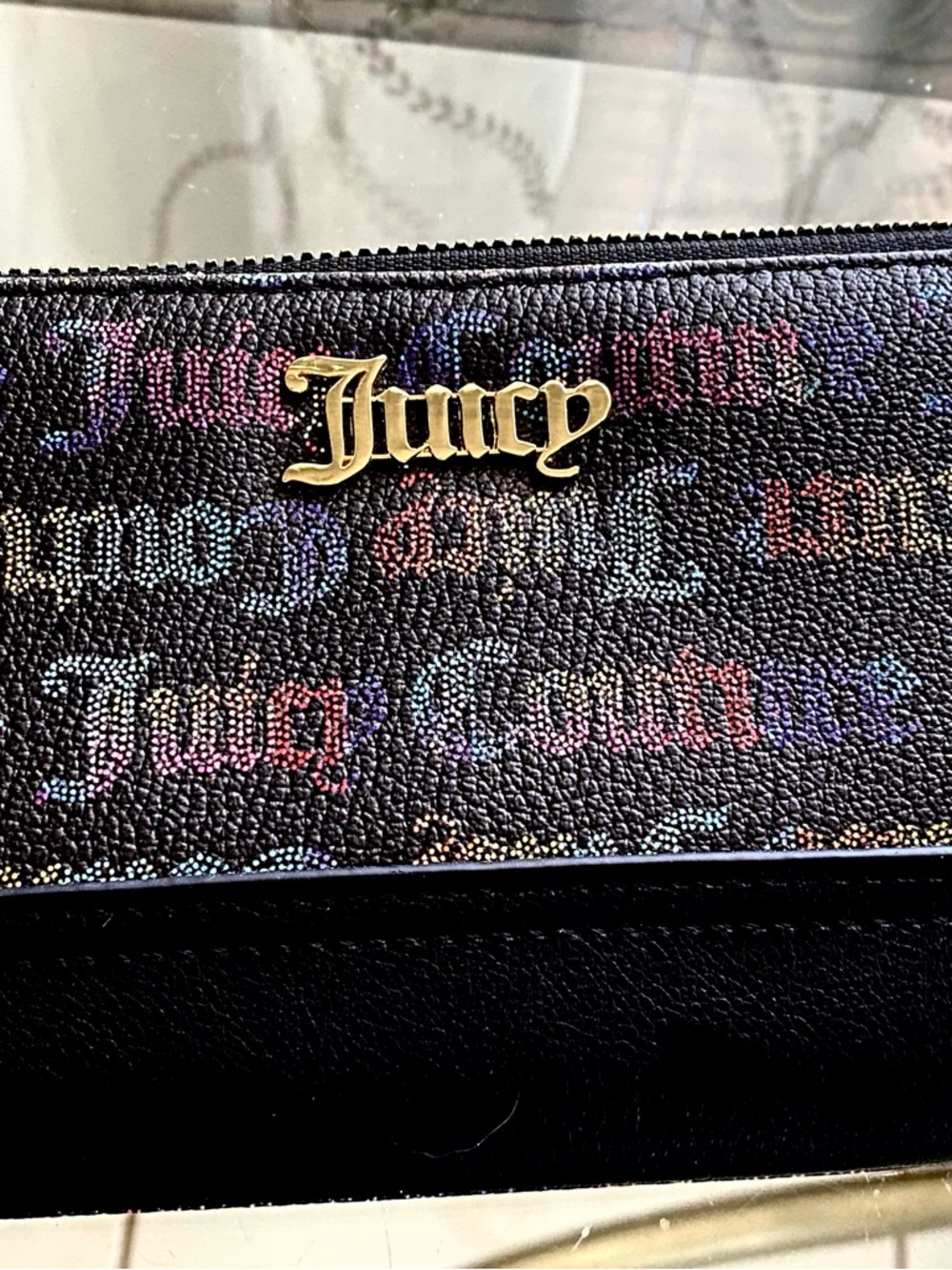 Juicy Couture Black Multi-Color Logo Zip Wallet